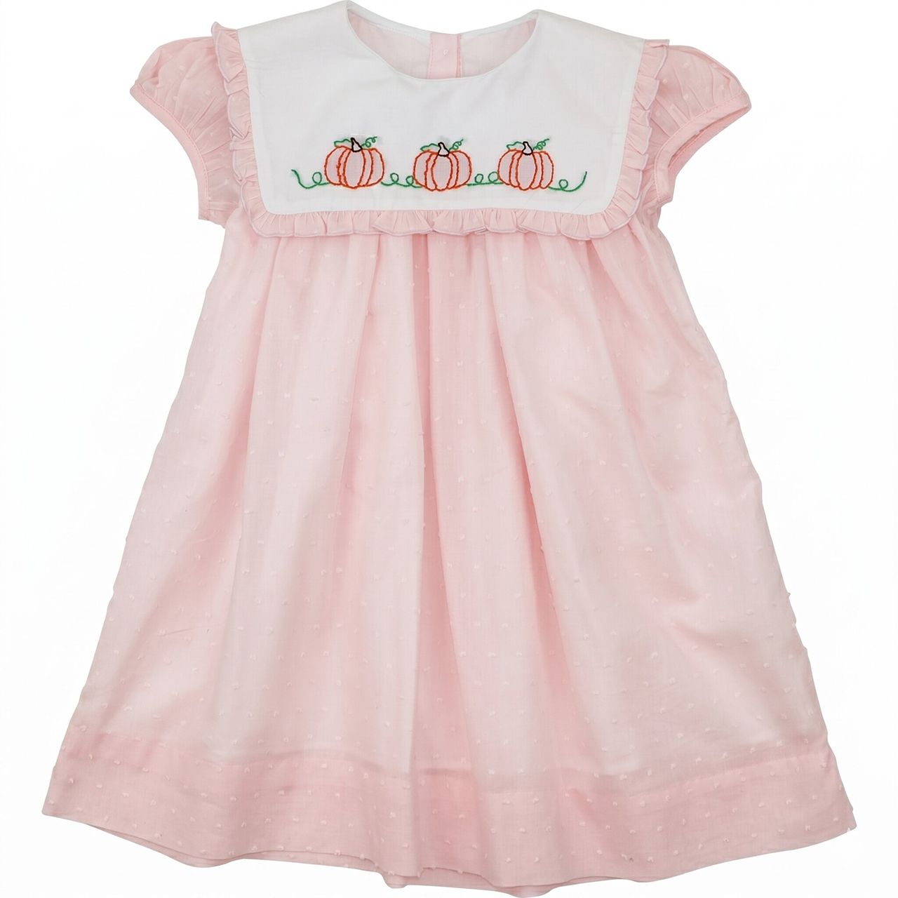 Pink Swiss Dot Embroidered Pumpkin Dress