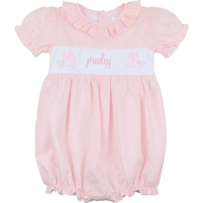 Pink Swiss Dot Shadow Embroidered Bunny Bubble