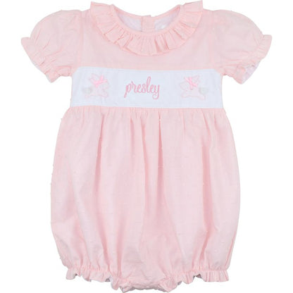 Pink Swiss Dot Shadow Embroidered Bunny Bubble