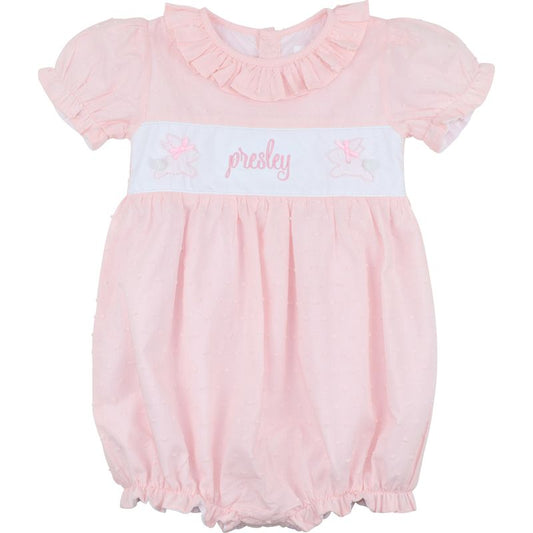 Pink Swiss Dot Shadow Embroidered Bunny Bubble