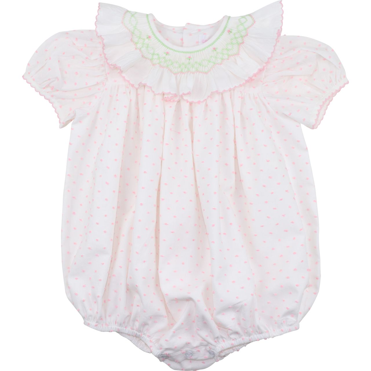 Pink Swiss Dot Smocked Bubble