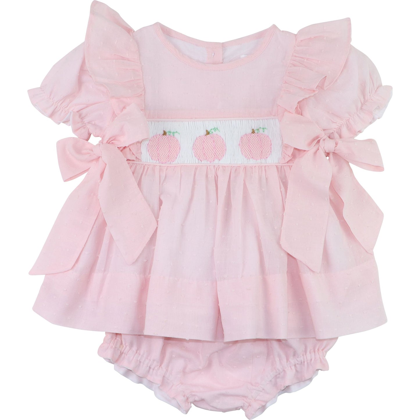 Pink Swiss Dot Smocked Pumpkin Diaper Set