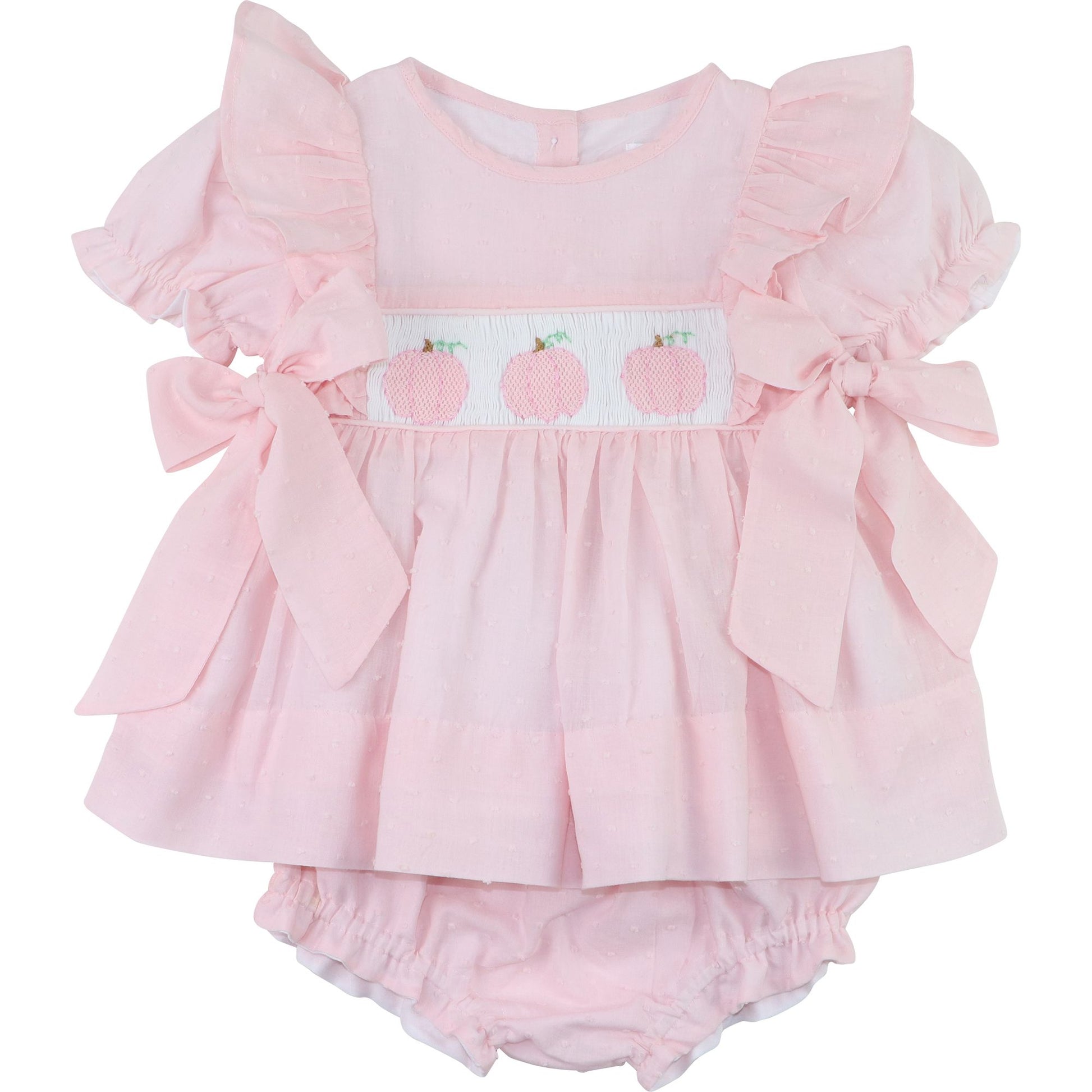 Pink Swiss Dot Smocked Pumpkin Diaper Set