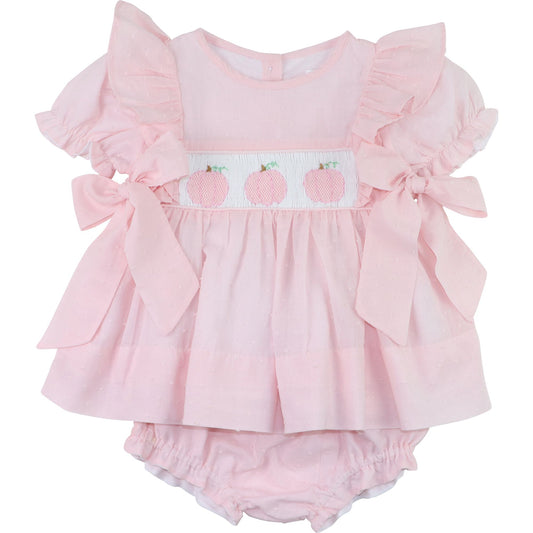 Pink Swiss Dot Smocked Pumpkin Diaper Set
