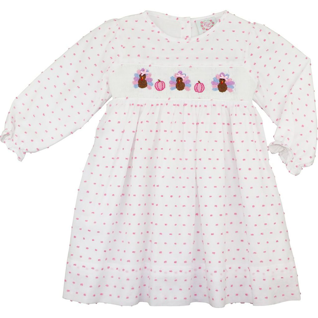 Pink Swiss Dot Smocked Turkey Dress
