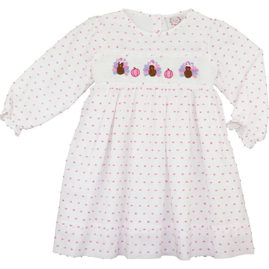 Pink Swiss Dot Smocked Turkey Dress