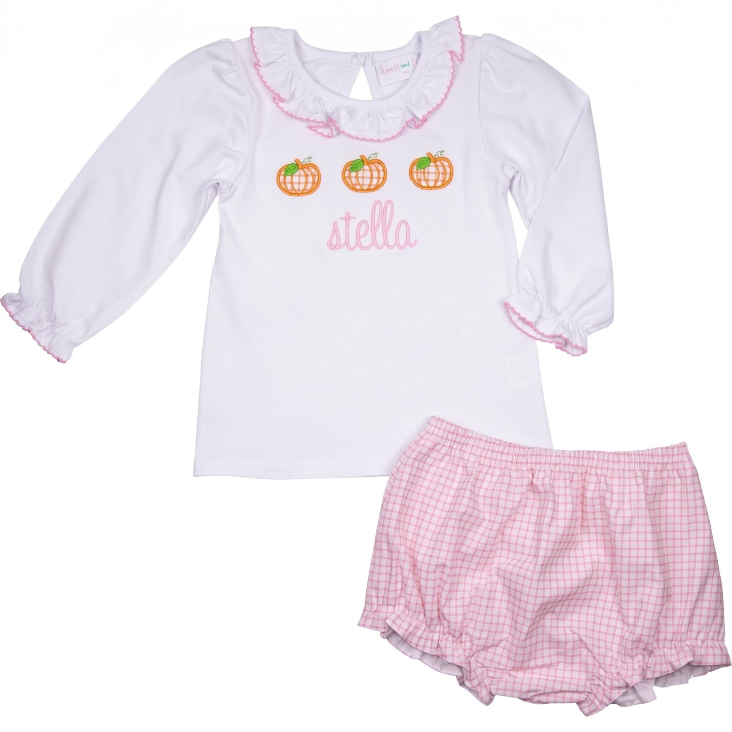Pink Windowpane Applique Pumpkin Diaper Set