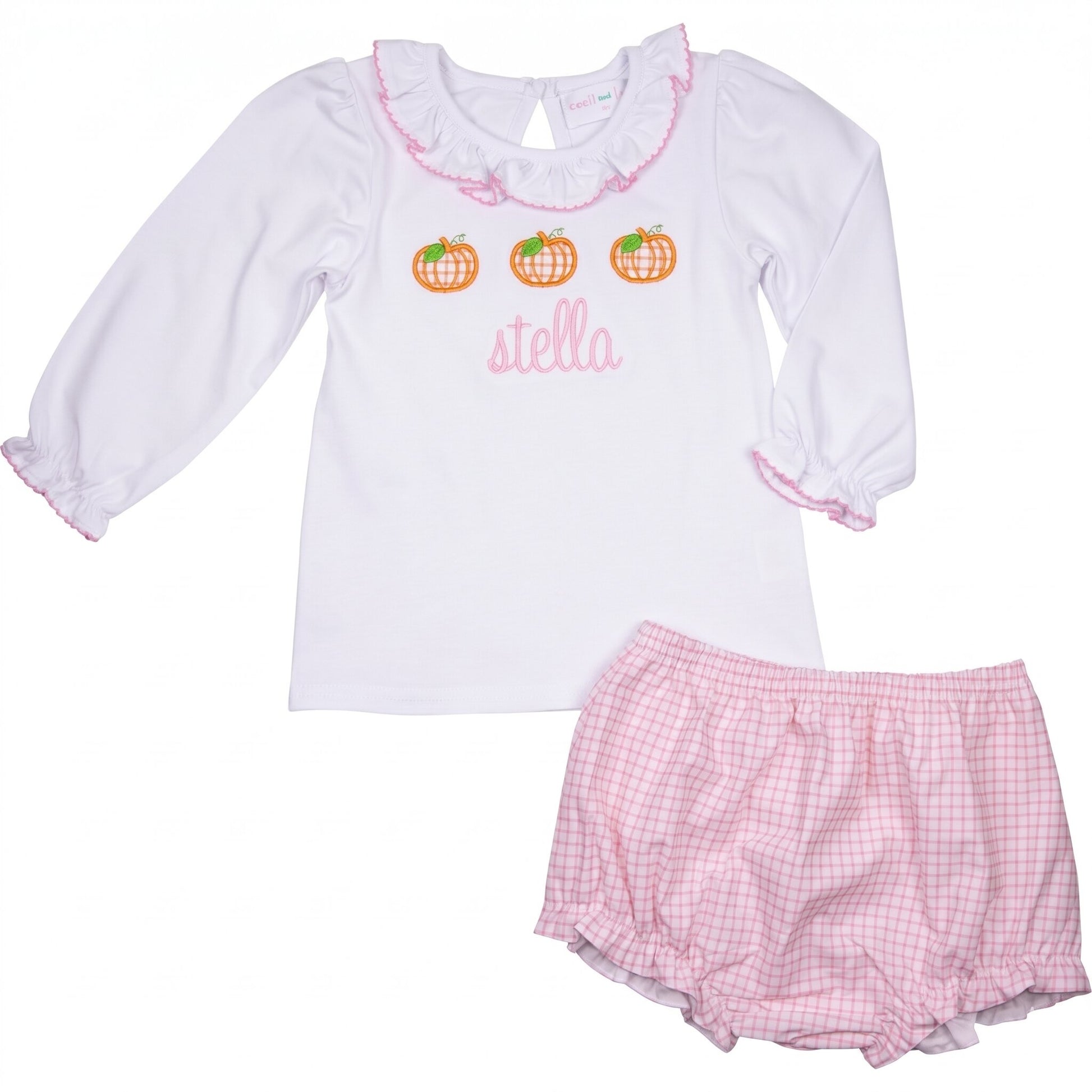 Pink Windowpane Applique Pumpkin Diaper Set