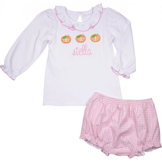 Pink Windowpane Applique Pumpkin Diaper Set