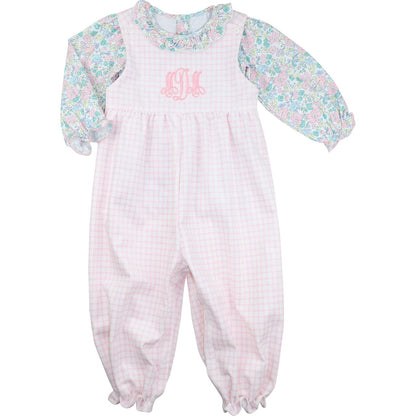 Pink Windowpane Corduroy And Floral Long Bubble Set