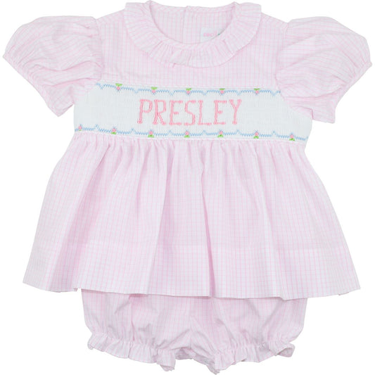 Pink Windowpane Custom Smocked Diaper Set