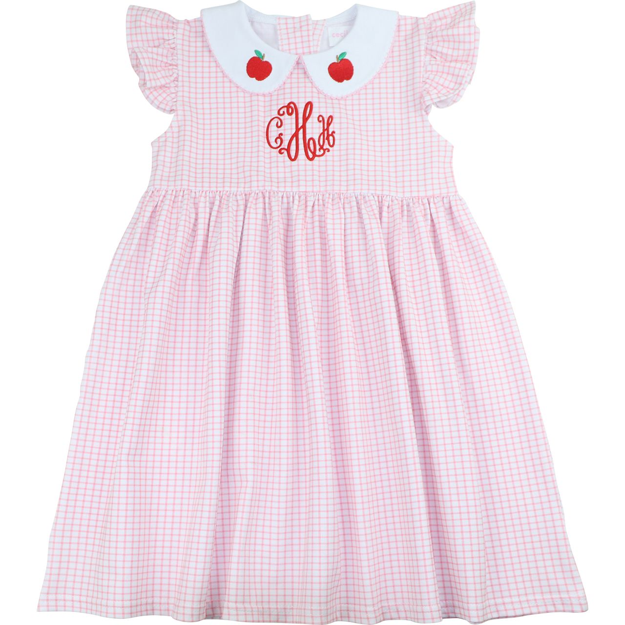 Pink Windowpane Embroidered Apples Knit Dress