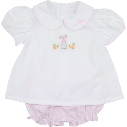 Pink Windowpane Shadow Embroidered Bunny Diaper Set