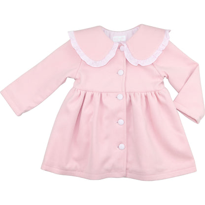 Cecil & Lou girls' Pink Gingham Ruffle Coat with Peter Pan collar and covered buttons
