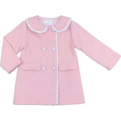 Cecil & Lou girls' Pink Eyelet Trim Coat with scalloped collar and double-breasted buttons