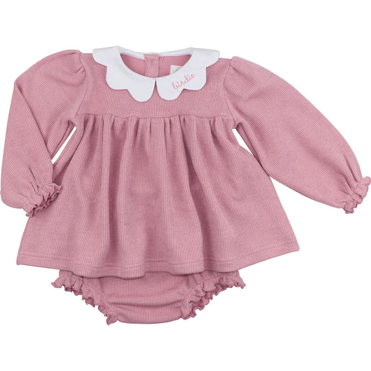 Pink Woven Sweater Scalloped Collar Diaper Set