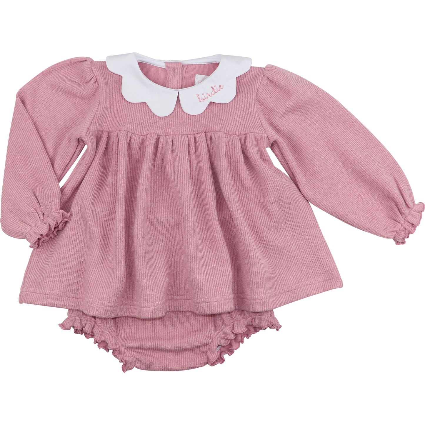 Pink Woven Sweater Scalloped Collar Diaper Set