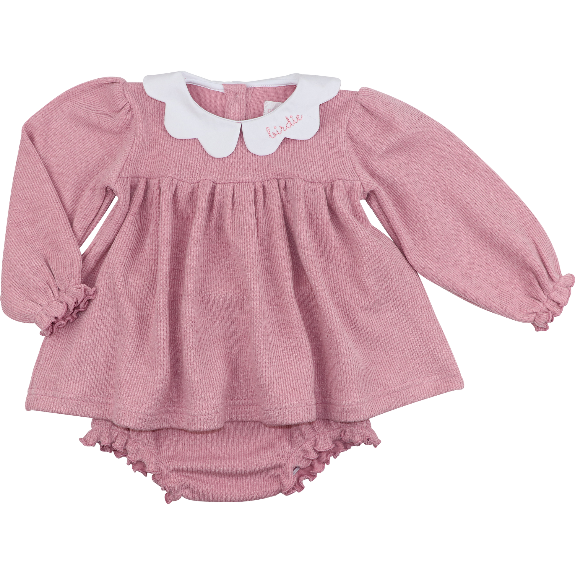 Pink Woven Sweater Scalloped Collar Diaper Set
