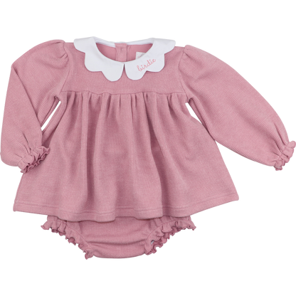 Pink Woven Sweater Scalloped Collar Diaper Set