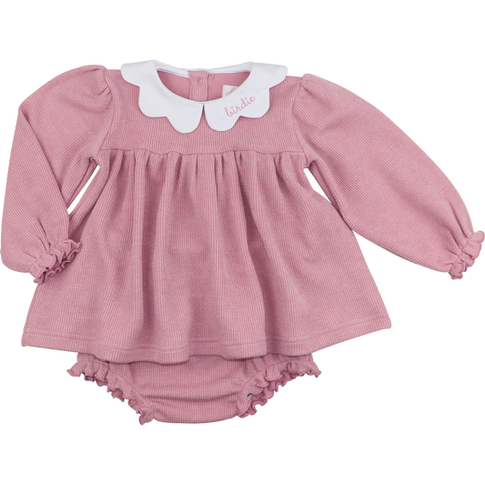 Pink Woven Sweater Scalloped Collar Diaper Set