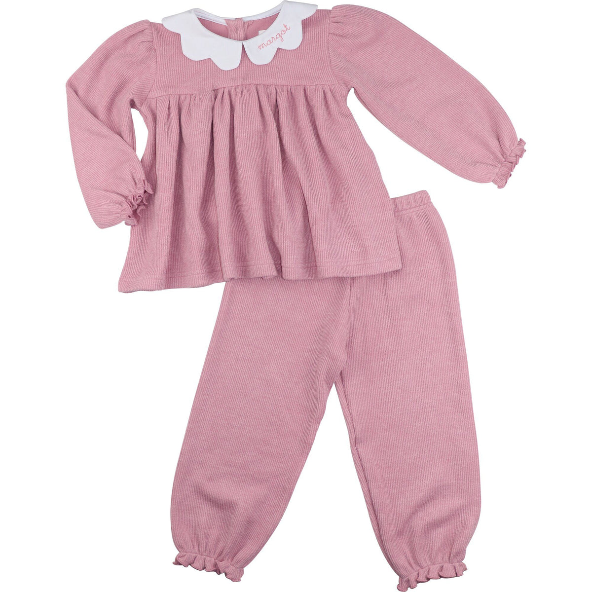 Pink Woven Sweater Scalloped Collar Pant Set