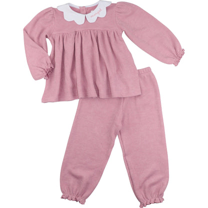 Pink Woven Sweater Scalloped Collar Pant Set