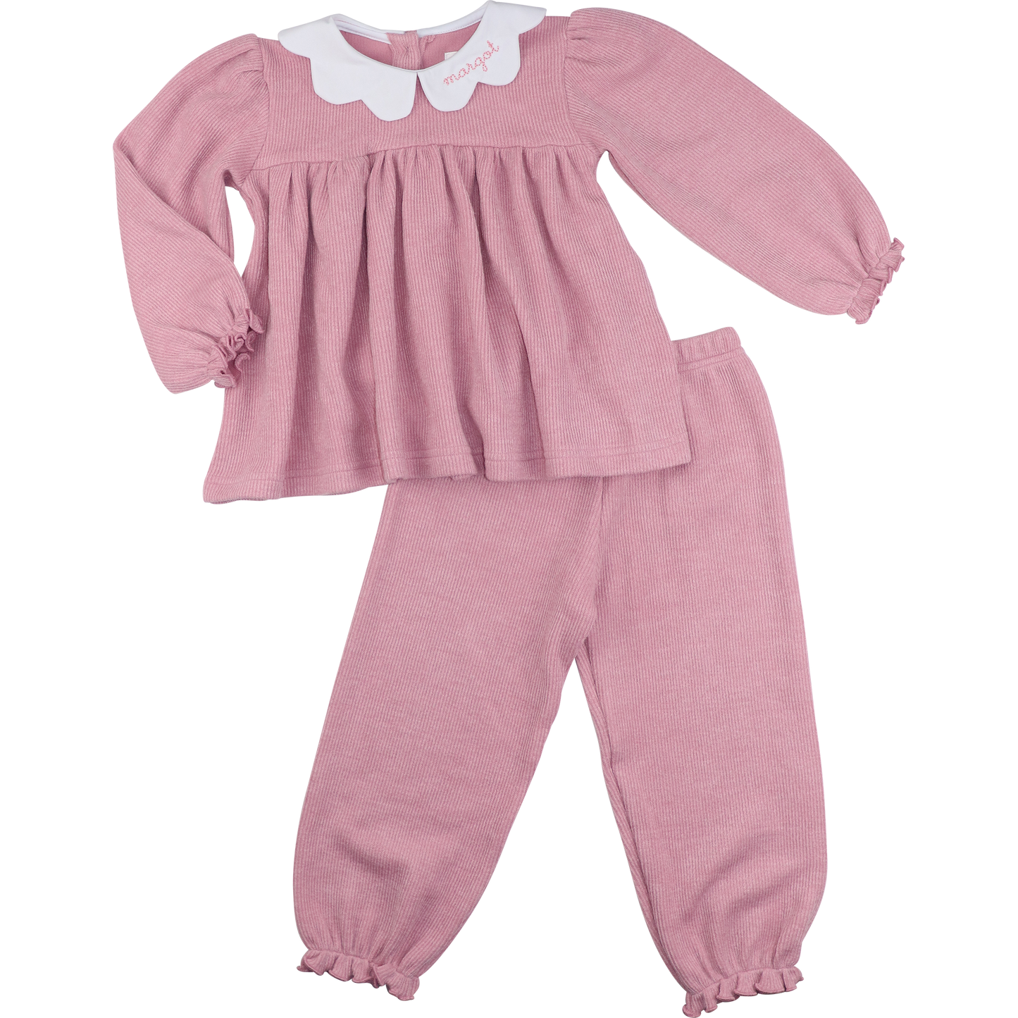 Pink Woven Sweater Scalloped Collar Pant Set