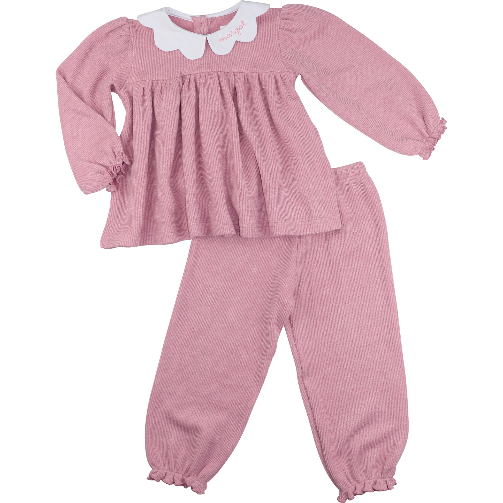 Pink Woven Sweater Scalloped Collar Pant Set