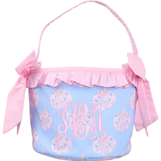 Pink and Blue Floral Pumpkin Candy Bucket