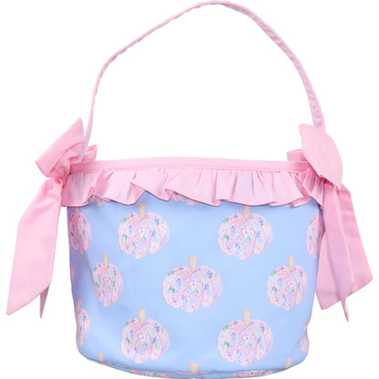 Pink and Blue Floral Pumpkin Candy Bucket
