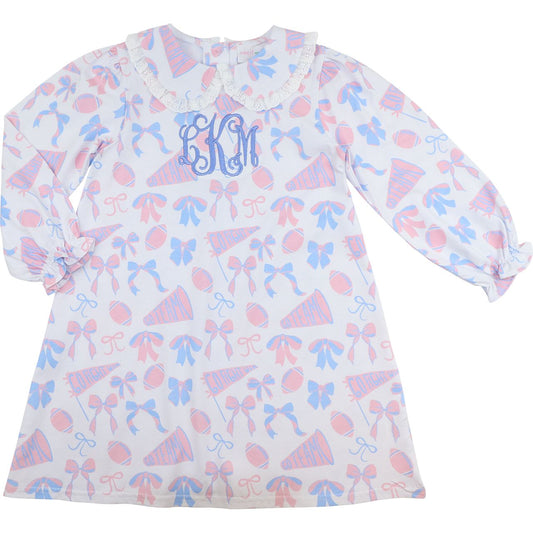 Pink and Blue Knit Football and Bow Dress