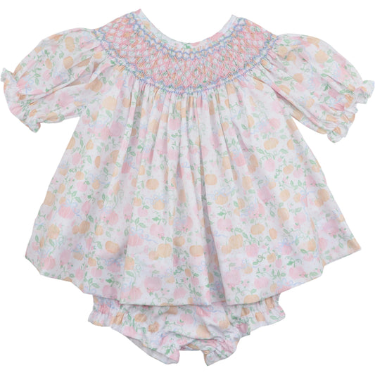 Pink and Blue Smocked Pumpkin Print Diaper Set