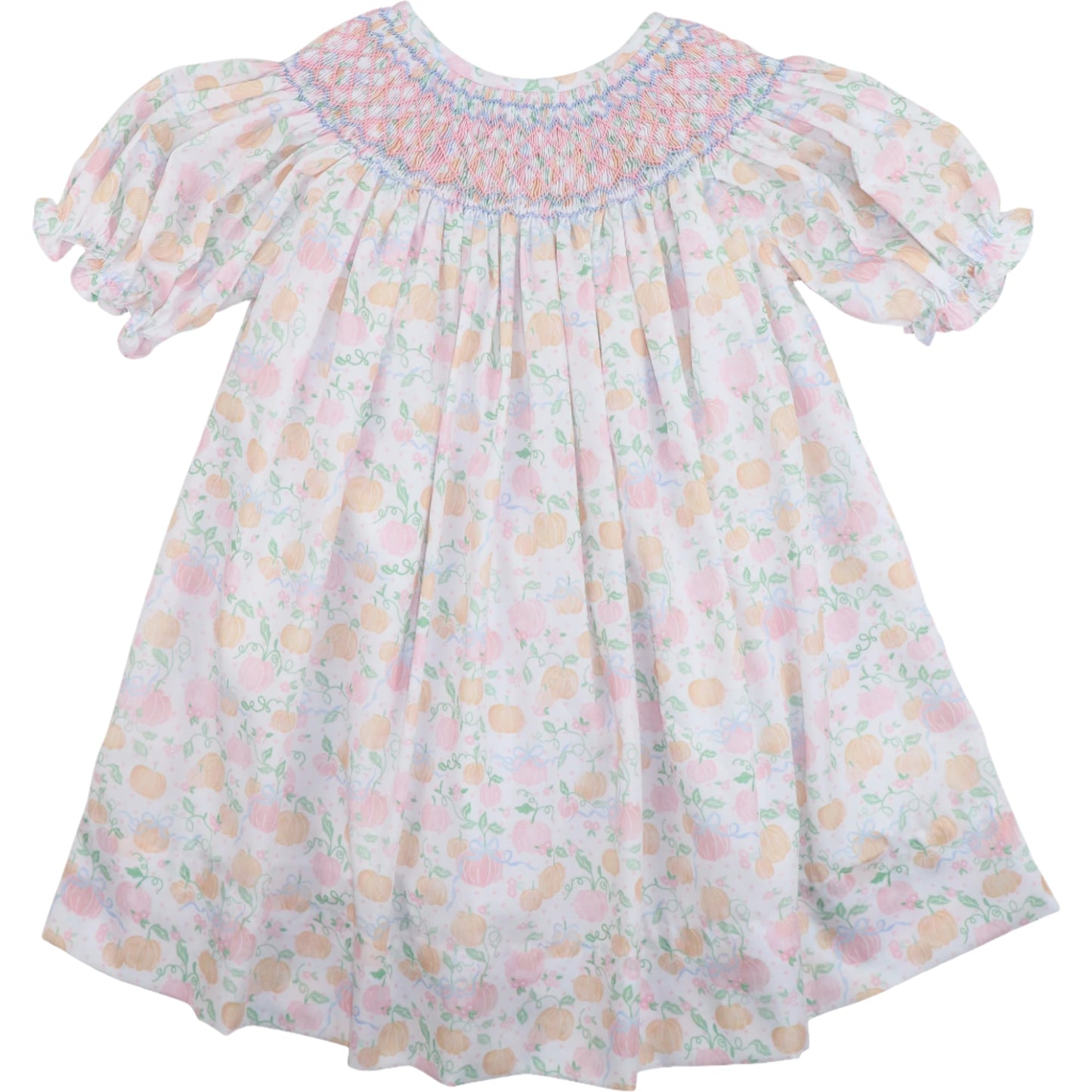 Pink and Blue Smocked Pumpkin Print Dress