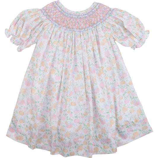 Pink and Blue Smocked Pumpkin Print Dress