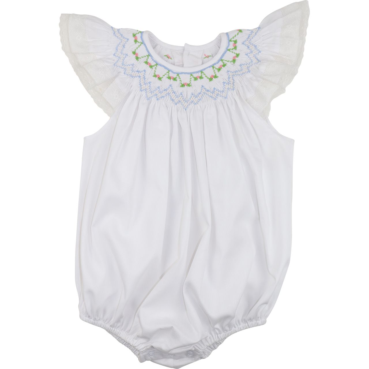 Pique Smocked Rosebud Bubble