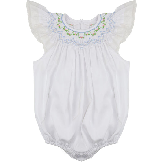 Pique Smocked Rosebud Bubble