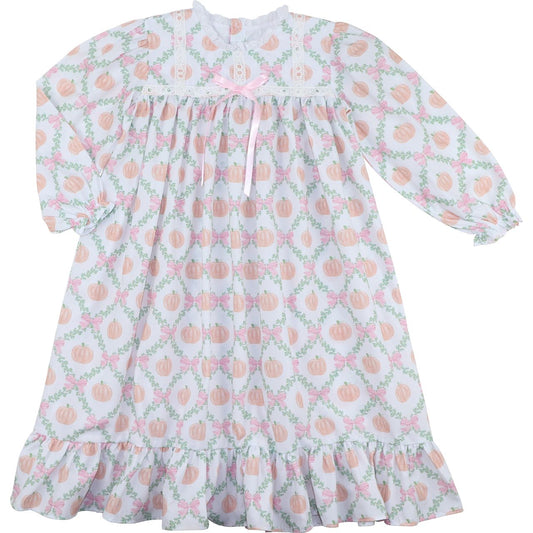 Pumpkin patterned nightgown on a white background