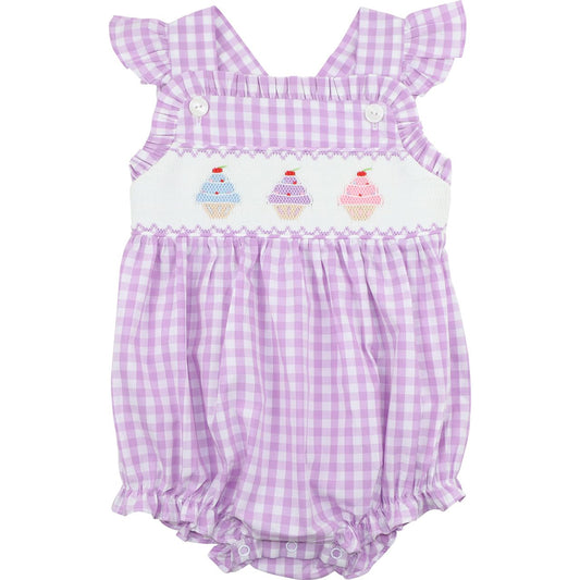 Purple Check Smocked Ice Cream Bubble