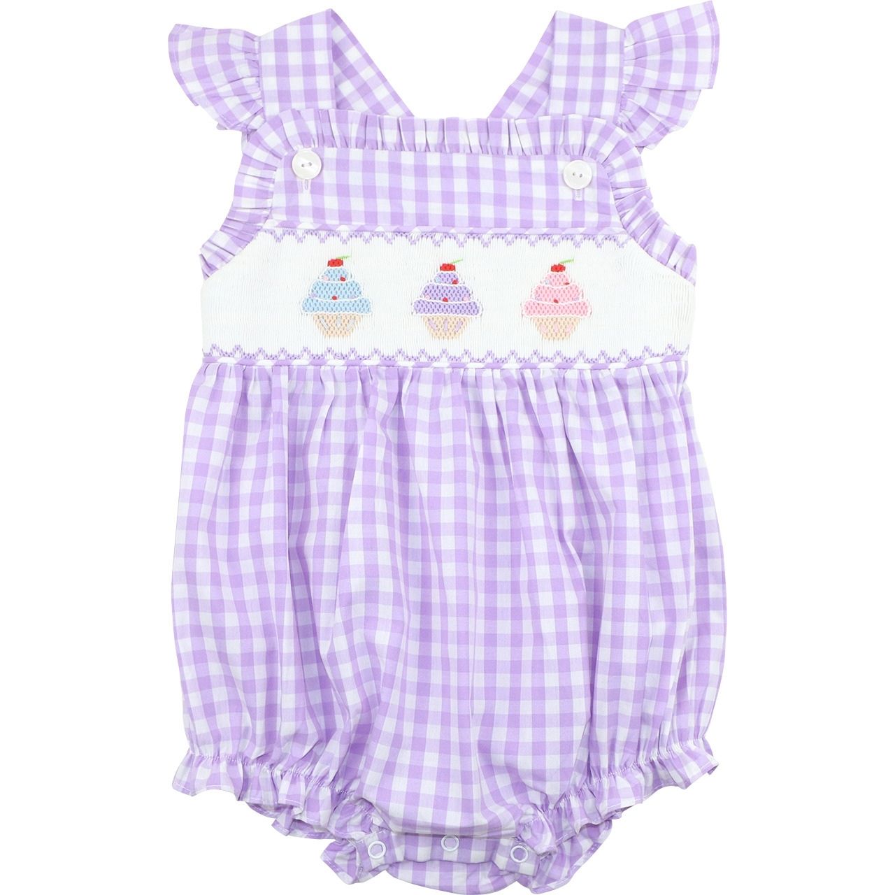 Purple Check Smocked Ice Cream Bubble2