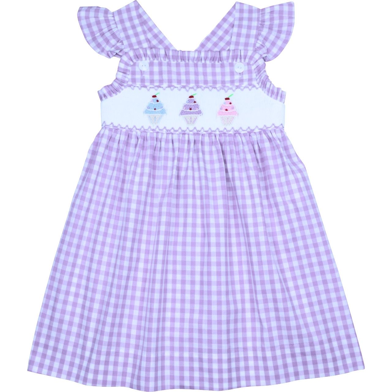 Purple Check Smocked Ice Cream Dress2