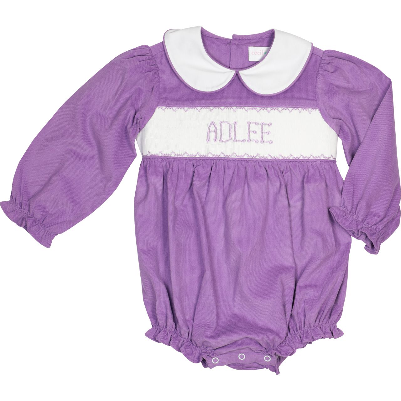 Purple Corduroy Custom Smocked Bubble