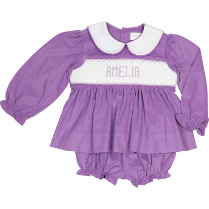 Purple Corduroy Custom Smocked Diaper Set
