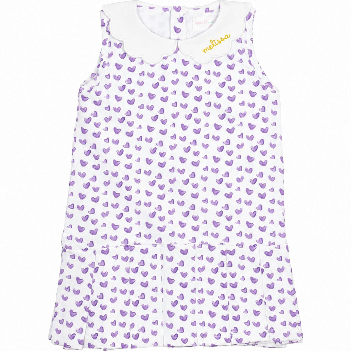 Purple Heart Print Knit Tennis Dress with yellow monogram