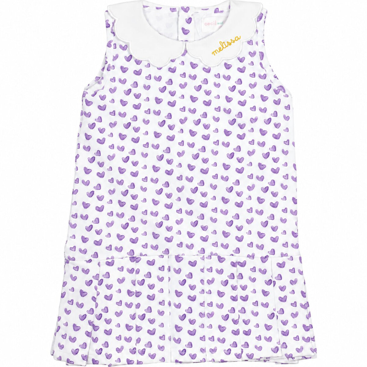Purple Heart Print Knit Tennis Dress with yellow monogram2