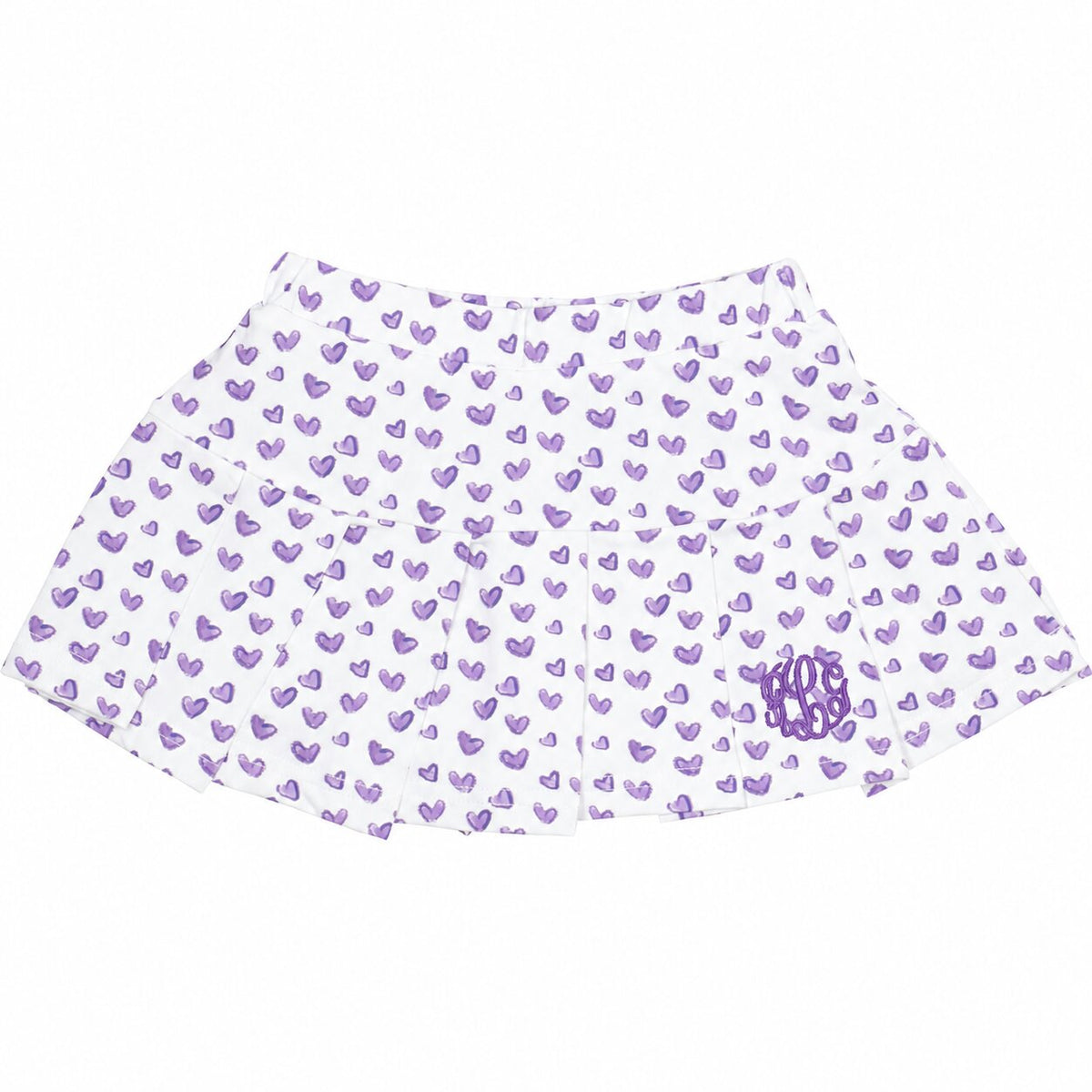 Purple Heart Print Knit Tennis Skirt with purple monogram