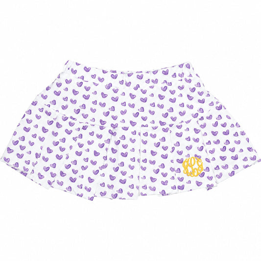 Purple Heart Print Knit Tennis Skirt with yellow monogram2