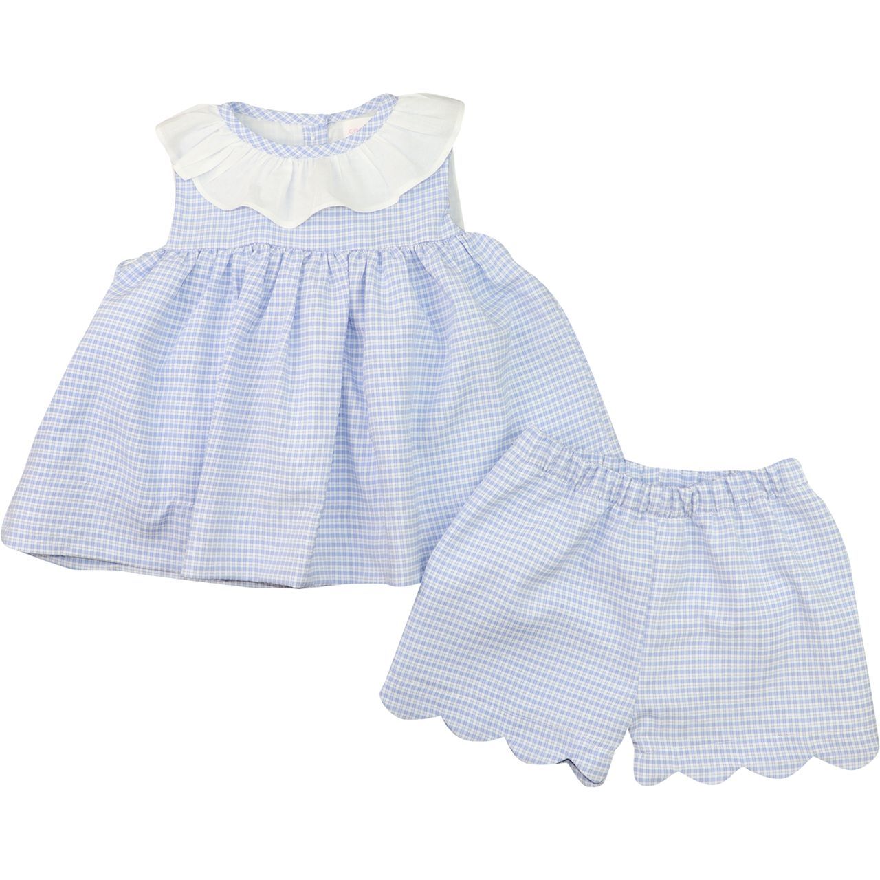 Blue Gingham Seersucker Short Set