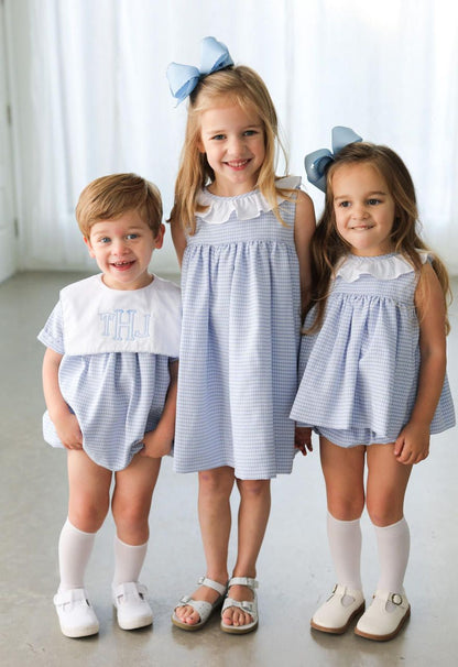 Blue Gingham Seersucker Diaper Set