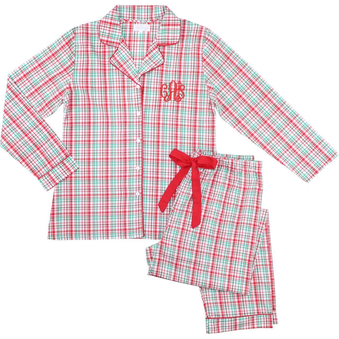 Women's Red And Green Plaid Knit Pajamas