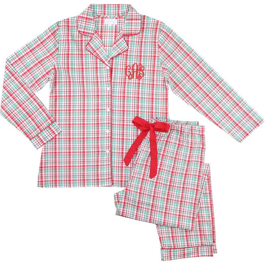 Women's Red And Green Plaid Knit Pajamas
